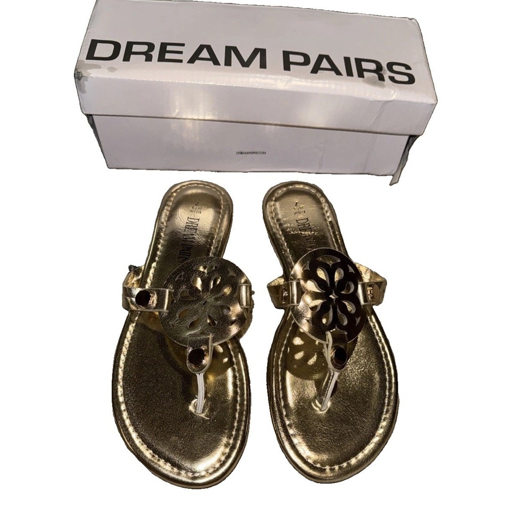 Dream Pairs womens size 7 Metallic gold thing flip flop Sandals Shoes New